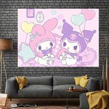 SANRIO 1 Tấm thảm trang trí Hello Kitty dễ thương - Màu hồng và tím huyền ảo với bóng bay hình trái tim, chấm bi và nền kẻ caro, hoàn hảo cho tiệc sinh nhật, sân vườn, studio, phòng ngủ và trang trí nhà cửa, chất liệu vải polyester, không cần đèn LED. - Nhiều màu - Xem 6