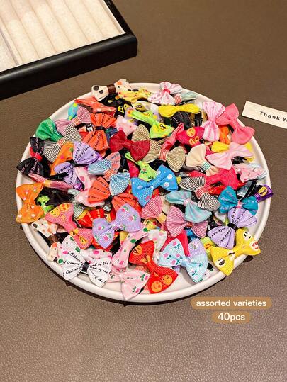 40pcs Random Color Cute Bow Hair Clips, Suitable For Daily Use Hair Accessories