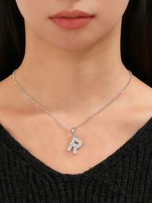 1件装 时尚嘻哈风格字母R微镶水钻极简吊坠项链 女士 - 銀色 - 查看 6