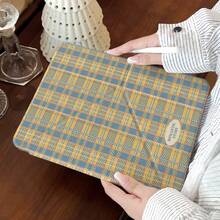 适用于 10/11 号、Air 11/13 号、Mini 6/7 的网格 - 透明亚克力背板，笔槽，Y 型折叠多角度设计，暖色调格子图案 - 彩色 - 查看 1