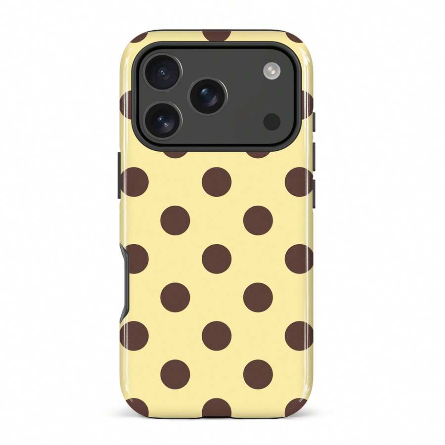 Yellow And Brown Polka Dot Phone Case - Shock-Proof Phone Case, Compatible With IPhone 17/16/15/14/13/12/11 Pro Max/Pro Plus/12 Mini/13 Mini, Suitable For Galaxy S26 S25 S24 S23 S22 S21 Plus Ultra Phone Case. - Yellow Base With Brown Dots - View 1