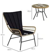3-Piece Rattan Garden Furniture Set Including 2 Chairs And A Side Table, Tempered Glass Top And Cushions. - Black - View 8