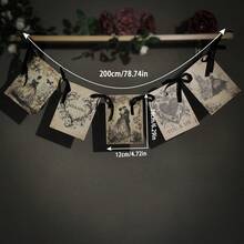 1件复古婚礼照片卡片装饰挂旗，浪漫爱情主题家居装饰，经典黑米色设计，优雅情侣插画，心形花卉图案，丝带装饰卡片，适用于墙面、架子、壁炉、客厅、卧室、玄关、婚礼派对、订婚纪念日、情人节、咖啡馆、公寓、工作室和派对等场合。 - 彩色 - 查看 13
