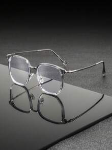 1 Pair Men's Metal Square Minimalist Casual Artistic Personalized Versatile Relaxed Style Fashion Flat Glasses, Suitable For School, Commute, And Daily Wear - Clear - View 16