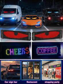 GLANBERT Pantalla LED flexible para ventana trasera de automóvil - "¡Oye, hermano!" con forma de gafas, control de aplicación, alimentado por USB, pantalla a todo color, visualización de información personalizable, luz de decoración para fiestas y Navidad, sin batería requerida, decoración de fiesta | Información personalizable | Pantalla alimentada por USB, accesorios de automóvil - Multicolor - Ver 5