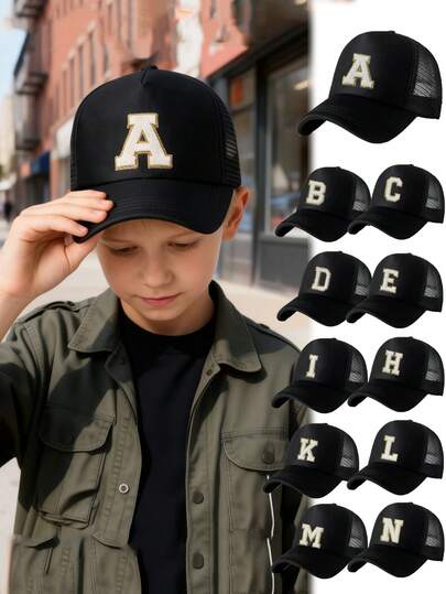 1pc A-Z Letter Mesh Baseball Cap, 26 Customizable Letters, Fashionable Casual Cute, Lightweight Breathable Sun-Shading Design Baseball Hat, Suitable For Spring/Summer Outdoor Activities, Hiking, School, Play, Gifts