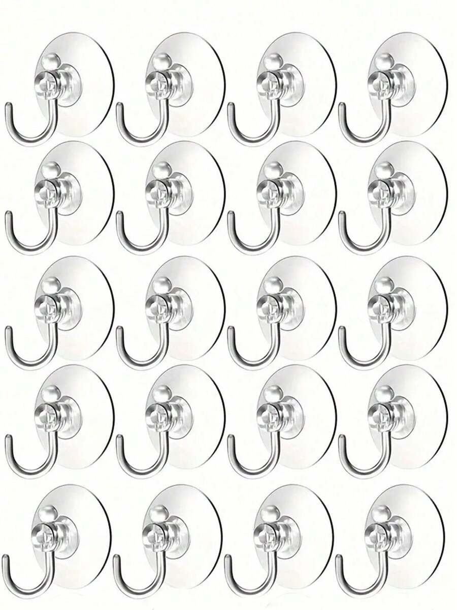 20pcs (3cm) Transparent Plastic Suction Cup Hooks - Firmly Adheres, Waterproof - Suitable For Windows, Glass, Shower Rooms, Bathroom And Kitchen Walls - Great For Daily Use, Holidays, Parties And Carnival Decorations - White - View 1