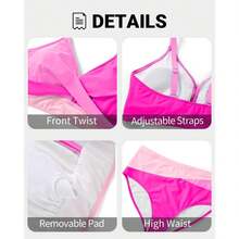 Plus Size Bikini-Pink Color Block Swimsuit - Twist Front V Neck& High Waisted Bottoms - 4XL - Women's Bathing Suit - 多色658 - 查看 5