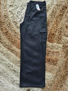 Plus Size Women's Wide Leg High Waist Cargo Jeans - 黑色 - 查看 3
