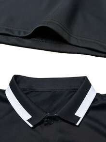 男士夏季POLO衫套装，休闲T恤上衣和时尚及膝短裤 - 黑色 - 查看 6