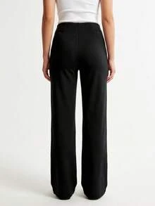 Black Soft Knit Wide Leg Pants With Ribbed Trim - Black - View 6
