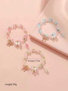 Bộ 3 vòng tay hạt cườm mặt dây chuyền hoa lan ngọt ngào dành cho bé gái, thích hợp để đeo hàng ngày, dự tiệc, làm quà tặng tình bạn. - Một cỡ - Xem 6