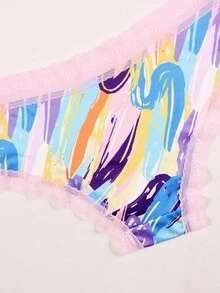 Dircho 1件装性感女士撞色蕾丝低腰三角裤，舒适可爱低腰蕾丝边三角裤，全身印花图案，女士内衣裤 - 彩色 - 查看 4