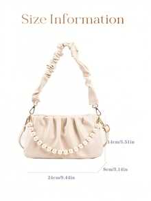 Fashionable Moire Chain Decor Ruched Bag Classic Carryalls Latest & Stylish Cloud Sling Bag With Chain Handle And Detachable Strap (Beige), For Women, Rookies & White-Collar Workers,For Teacher Gifts,For Female,For Lady For Business/Commute/Work/Office,For Festivals/Vacation/Holiday,For Summer , Teacher Gift , Office Bag - 白色 - 查看 6