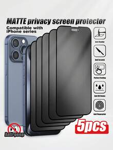 5pcs Matte Anti-Spy Tempered Glass Screen Protector, 9H Hardness, Physical Anti-Fingerprint, Frosted Screen Gloss, Anti-Glare, Silk-Printed Edge Protection, Compatible With IPhone11/12/13/14/15/16/17 Pro Max And Other Models - Black - View 21