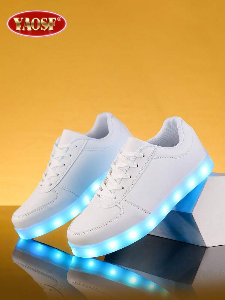 YAOSF Marke Leuchtende Sportschuhe, Fortschrittliche LED Skaterschuhe, Aufgerüstete Version für Teenager Outdoor Sportschuhe, Modische Beleuchtung und Gehschuhe, Blinkende Lichter, Super coole Kinderschuhe, Bunte Lichter für Jungen und Mädchen, Leuchtende Sportschuhe, Leicht und bequem, Sicherheitsboard - Weiss - Übersicht 14