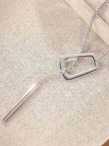 长款银色大吊坠，女士加粗银色Y形项链，独特加粗铜质可调节围巾式项链，优雅锁骨项链 - 銀色 - 查看 3