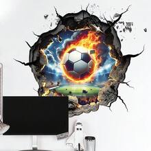 3D足球突破墙贴海报 - 体育赛事庆祝装饰品。创意足球突破自粘墙贴。适用于房间和卧室墙面装饰。自粘墙贴。 - 彩色 - 查看 2