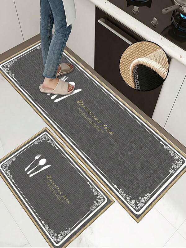 3.5mm Thick Soft Rubber Linen Kitchen Mat, American Style Kitchen Absorbent Rug, Edged Carpet To Prevent Peeling, Water-Absorbing And Easy To Clean Mat, Linen Surface With Sponge Middle And Rubber Bottom, Suitable For Kitchen, Bathroom, Laundry Room, Hallway, Living Room And Other Occasions