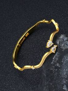 1件装奢华简约对称心形镶嵌锆石蛇形手镯，适合女性日常佩戴、节日、派对、开斋节/宰牲节礼物 - 鋯石滿鑲蛇形 - 查看 6