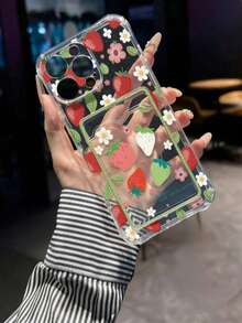 Strawberry Painted Transparent Card Holder Multifunctional Card Wallet With Wrist Strap, Thick Anti-Drop Phone Protective Case Compatible With IPhone 17/17Pro/17ProMax, 16/11/16Pro/16Plus/16ProMax/16e, 15ProMax, 13/14/12/XS/XR/7G/8P, Galaxy 11/12Pro/12/12X/13Pro/14Pro/15Pro/X3pro, 10/9/Note9/12c/Note11pro/Note8Pro/9C/9a - Specification 8 (1 Piece) - View 2