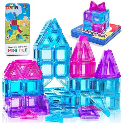 Mini Transparent Stained-Glass Blocks (40-68PCS, Iron Box) Ideal Kids' Festival Small Gift, Premium Iron Box Packaging, Creative Gift For Light-Transmitting Shape Building