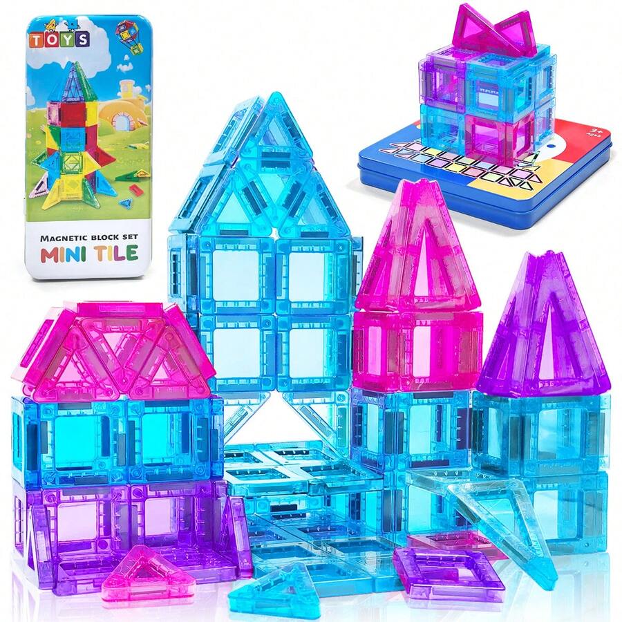 Khối kính màu mini trong suốt (40-68 mảnh, hộp sắt) Món quà nhỏ lý tưởng cho trẻ em trong các dịp lễ hội, bao bì hộp sắt cao cấp, món quà sáng tạo để tạo hình khối truyền ánh sáng. - Nhiều màu - Xem 1