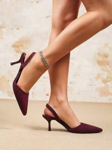 Tacones de aguja minimalistas de punta fina con tira de tobillo, sandalias de ante, sandalias de tacón alto de ante sintético color burdeos, zapatos de boda burdeos, tacones altos burdeos, zapatos burdeos, mules, zapatos de fiesta de tacón de charol sexy - Burdeos - Ver 2