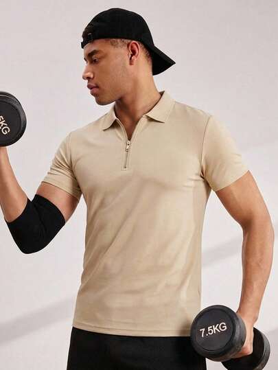 Driftmere 男士简约经典拉链短袖T恤，适合夏季穿着