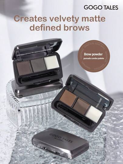 GOGO TALES 三色眉粉眉膏盘，防汗防晕染，丝绒哑光妆效，持久显色，粉状质地自然，适合新手使用 GOGOTALES