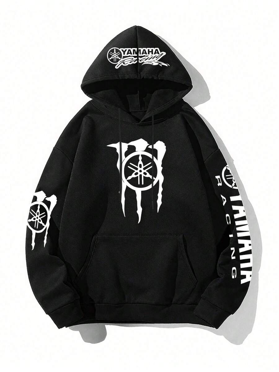 Unisex Retro Racing Claw Print Hoodie, Featuring Bold Front And Back Graphic Designs With Racing-Inspired Claw Marks And Vintage Moto Racing Emblems, Complemented By Sleeve Accents, Available In Classic Navy And Versatile White, Blending Streetwear Edge, Retro Motorsport Aesthetics, And Casual Comfort, Crafted From Soft And Breathable Fabric With A Relaxed Fit Ideal For Daily Wear, Street Outings, And Racing Fan Gatherings, Perfect As A Gift For Motorsport Enthusiasts, Street Style Lovers, And Anyone Embracing Nostalgic Racing Vibes, Offering A Unique And Compliant Design That Captures The Spirit Of Racing Culture Without Any Trademarked Elements, Making It A Standout Piece For Your Wardrobe Or Online Store. - 黑色 - 查看 1