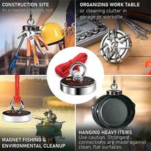 1 Set de imán de rescate de alta potencia, 500 lbs/700 lbs, imán de pesca de alta potencia + cuerda de recuperación de 393 pulgadas con hebilla fija, kit de imán de rescate grande, imán de neodimio súper fuerte, adecuado para la búsqueda de tesoros en ríos y océanos - Cuerda de 75 mm y 10 m - Ver 3