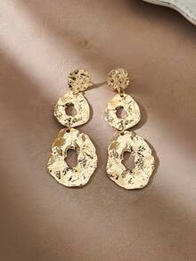 1 Pair Fashionable Exaggerated Asymmetrical Geometric Crumpled Metallic Texture Big Hoop Earrings, Versatile For Women Daily, Festival, Party, Vacation & Leisure Wear - Yellow Gold - View 8