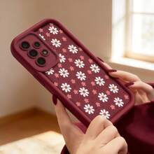 1个创意阶梯形波点雏菊手机壳，适用于苹果16/17 Pro Max，全包防震保护套，简约设计，可爱卡通风格，完美保护您的手机，兼容荣耀X7/三星Galaxy A56 5G/Smart 8/Hot 40/传音Spark 30C/Spark Go 2024/Note 14 5G/摩托罗拉Moto E22/E22i/A54，国际版，非国内版 - 酒紅色 - 查看 3