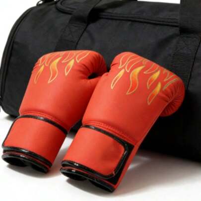 Flame-Pattern Sparring Gloves - 15cm Width, Lightweight, Secure Fit, Responsive Padding, Reinforced Fists, Versatile, For Fitness & Martial Arts Practice