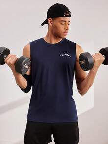 Driftmere Men's Graphic Print Sleeveless Casual Tank Top, Summer - Navy Blue - View 2