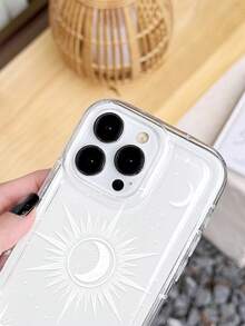 1 pieza Funda de teléfono suave con cojín de aire transparente, antideslizante, con diseño romántico minimalista de línea, luna misteriosa y estrella, compatible con iPhone 11/12/13/14/15/16/17 Pro Max - Multicolor - Ver 4