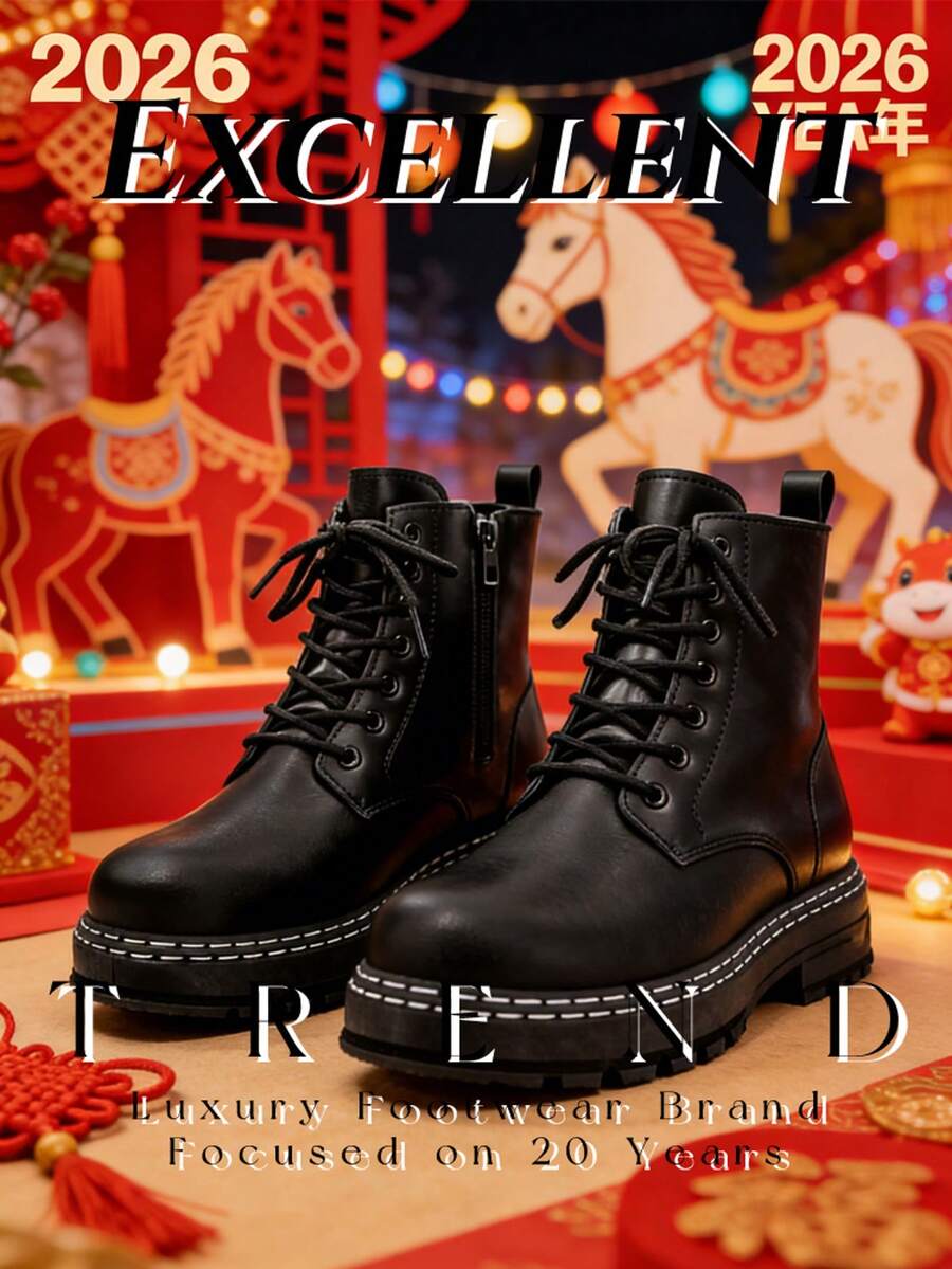 LOEIKAN 新款四季男士黑色高帮工装靴，防滑防水真皮男士休闲鞋 - 黑色 - 查看 1