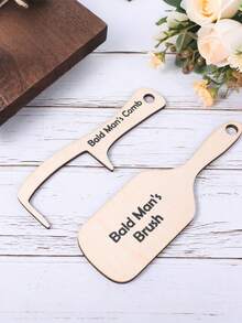 1 chiếc lược gỗ dành cho người hói, lược chải tóc hài hước cho người hói, dụng cụ chải tóc bằng gỗ không răng, bộ lược không răng, quà tặng độc đáo. - Màu gỗ - Xem 4