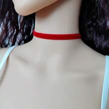 1pc Fashionable Minimalist Velvet Choker Necklace, Gothic Style Collarbone Chain - Red - View 6
