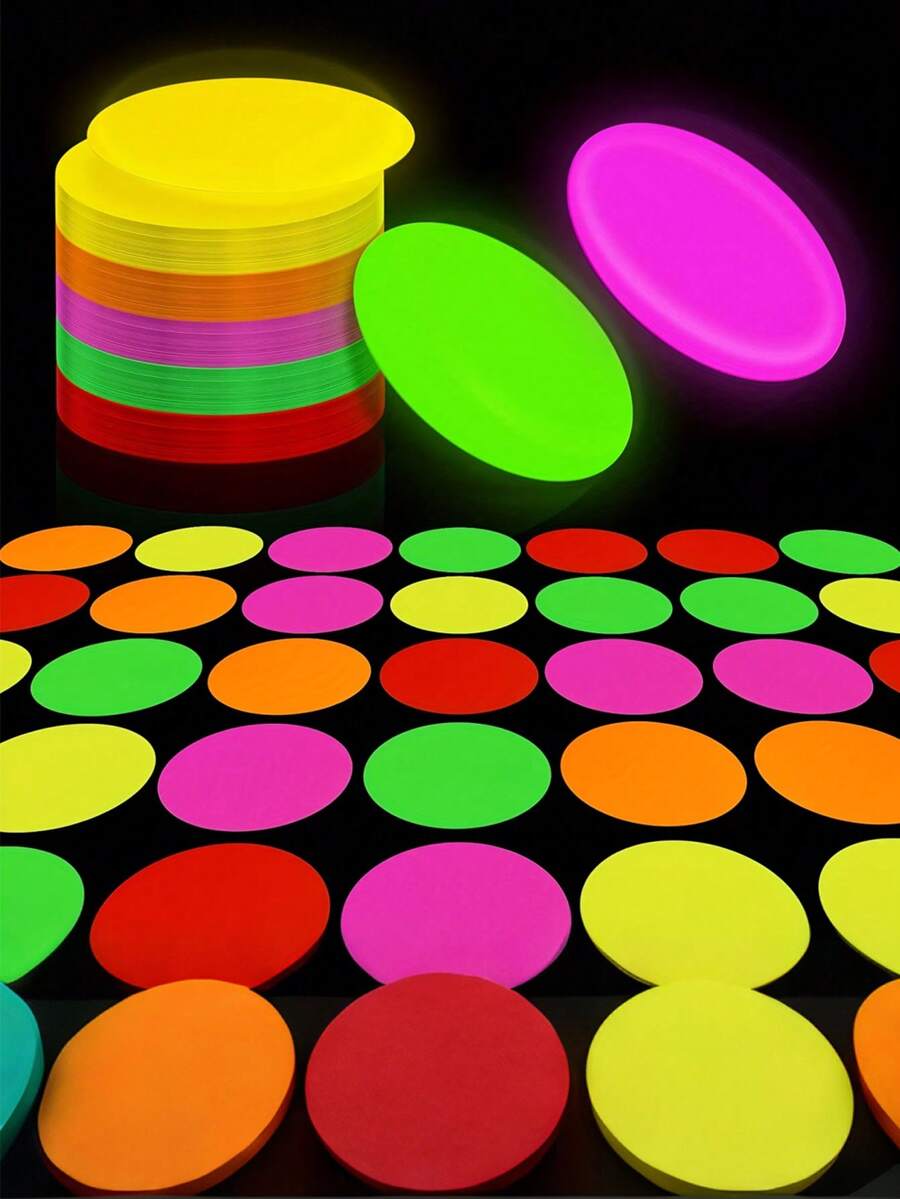 10片装夜光纸质装饰品，荧光派对用品，DIY舞池经典黑光反应彩色双面纸板，适用于黑光霓虹生日婚礼荧光派对 - 彩色 - 查看 1