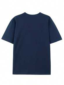 GRDR Men's Summer Letter Slogan Graphic Print Round Neck Short Sleeve T-Shirt, Comfortable & Fashionable - Navy Blue - View 5