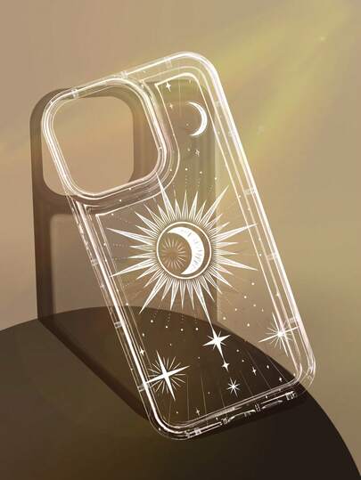 1 pieza Funda de teléfono suave con cojín de aire transparente, antideslizante, con diseño romántico minimalista de línea, luna misteriosa y estrella, compatible con iPhone 11/12/13/14/15/16/17 Pro Max
