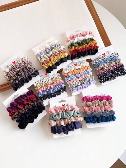 4/5/6pcs Multicolor Pleated Scrunchies Set, Minimalist Elegant Hairstyle Accessories For Everyday Wear