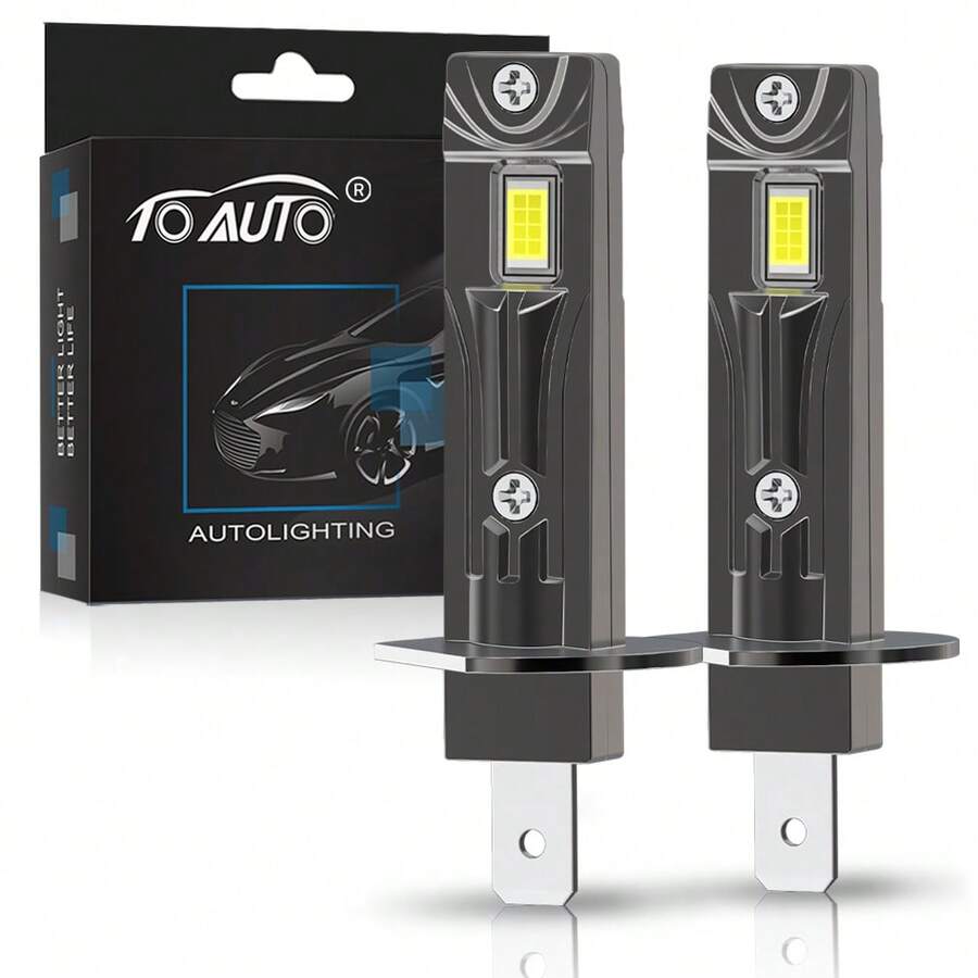 TOAUTO 2 piezas Bombillas LED H1 de 60W y 10000LM, súper brillantes, para faros de coche de 6000K, enchufables y de tamaño mini para antiniebla - A - Ver 1
