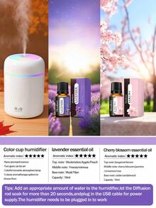 1 pieza Ambientador y humidificador de coche de 300ml, alimentado por USB, 2 modos de funcionamiento, luz LED de 7 colores, apagado automático, niebla silenciosa, difusor de aceites esenciales conveniente, adecuado para decoración de habitaciones, oficina, sala de estar, coche, también un gran regalo para mujeres - Multicolor - Ver 19