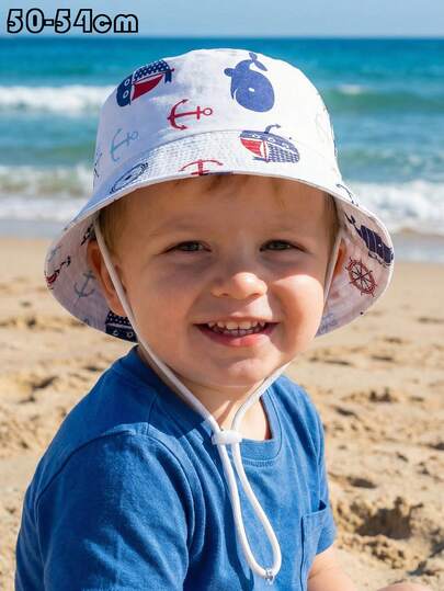 1 pieza Sombrero de cubo con protección solar con estampado de animales marinos de dibujos animados para niños, adecuado para primavera/verano, actividades al aire libre, playa y viajes, versátil