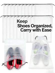 6/12 piezas Bolsas de almacenamiento de plástico transparente grandes, bolsas de zapatos de viaje portátiles, bolsas de zapatos impermeables, contenedores de almacenamiento de zapatos con cordón, fundas de zapatos de viaje neutras con cordón, bolsas de embalaje a prueba de polvo para mujeres, cajas de zapatos portátiles reutilizables con cordón, cajas de almacenamiento para el hogar, artículos esenciales de viaje, artículos esenciales de crucero, artículos esenciales de vacaciones, regalos para mujeres, regalos familiares, colores de cordón (marrón, negro aleatorio) - Multicolor - Ver 2