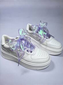1 Pair Holographic Gradient Mermaid Tail Shoelaces, Shimmering Iridescent Design, Fashionable & Cute Mermaid-Inspired Flat Shoelaces Suitable For Sneakers, Canvas Shoes, Casual Shoes And Athletic Shoes, Y2K Aesthetic Streetwear Shoe Accessory, Great For Daily Outfits, Parties, Gifts And Cosplay,Shoe Rack,Storage Saver,Outdoor,Garden,Travel Essential,Portable,Beach Essential,Graduation Season,Commencement,Graduation Ceremony,Graduation Gift,Graduation Present,Graduation Gift,Graduation Present,Congrats Grad,Congratulations Graduate,Valedictorian,Finish School,Graduation Party - Multicolor - View 4