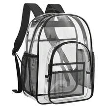 Large Heavy Duty Clear Backpack Waterproof See Through Plastic PVC For School UK - Transparent & Black - View 5